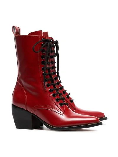 Shop Chloé Red Rylee Medium 60 Leather Boots In 631 Intense Red