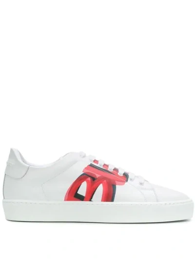 Shop Burberry Graffiti Print Sneakers In White