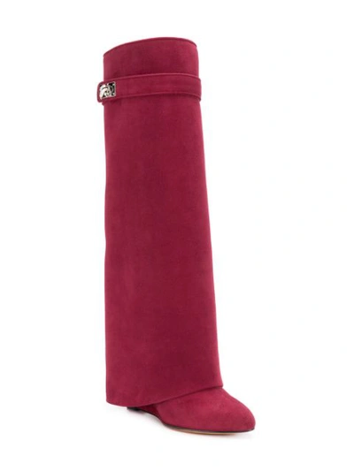 Shop Givenchy Shark Lock Knee High Boots - Red