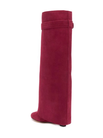 Shop Givenchy Shark Lock Knee High Boots - Red