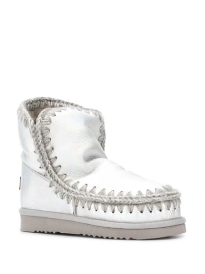 Shop Mou Woven Detail Boots In Silver