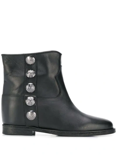 Via Roma 15 Low Heels Ankle Boots In Black Leather In Black