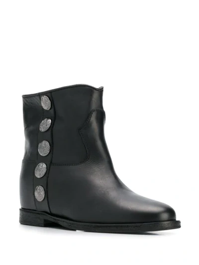 Via Roma 15 Low Heels Ankle Boots In Black Leather In Black