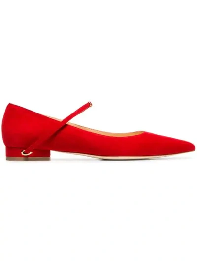 Shop Jennifer Chamandi Red Lorenzo Suede Leather Ballerina Pumps