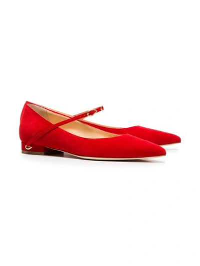 Shop Jennifer Chamandi Red Lorenzo Suede Leather Ballerina Pumps