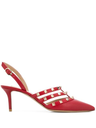 Shop Valentino Rockstud Slingback Pumps In Red