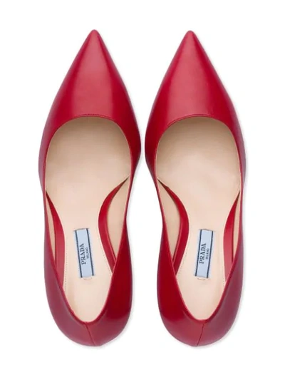 Shop Prada Leather Pumps In Red