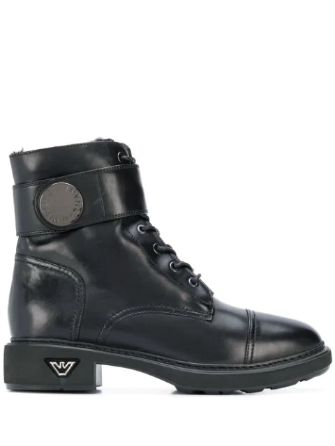 Emporio Armani Combat Boots In Black 