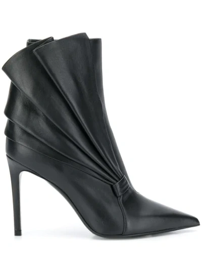 Shop Balmain Pleated Fan Boots In Black