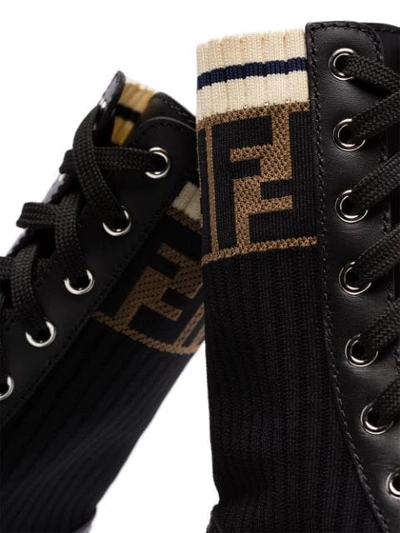 Shop Fendi Ff Motif Ribbed Knit Boots In Black
