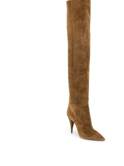 Shop Saint Laurent Kiki 100mm Over-the-knee Boots In Brown