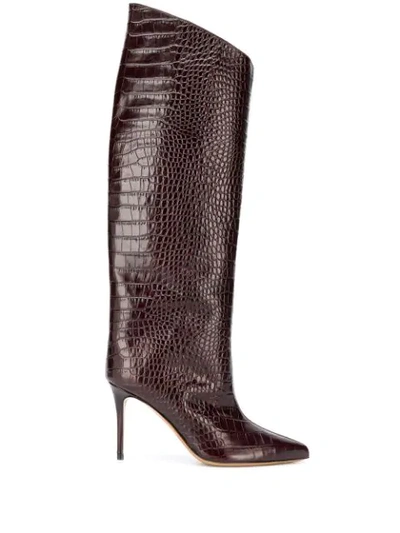 Shop Alexandre Vauthier Knee Length Crocodile Print Boots In Brown