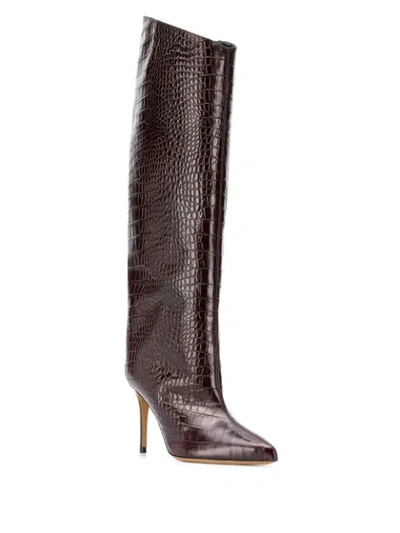 Shop Alexandre Vauthier Knee Length Crocodile Print Boots In Brown