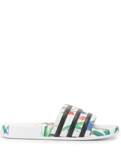 Shop Adidas Originals Adilette Floral Print Slides In White