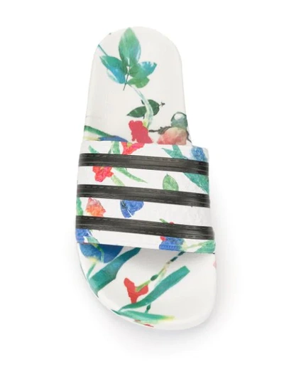 Shop Adidas Originals Adilette Floral Print Slides In White