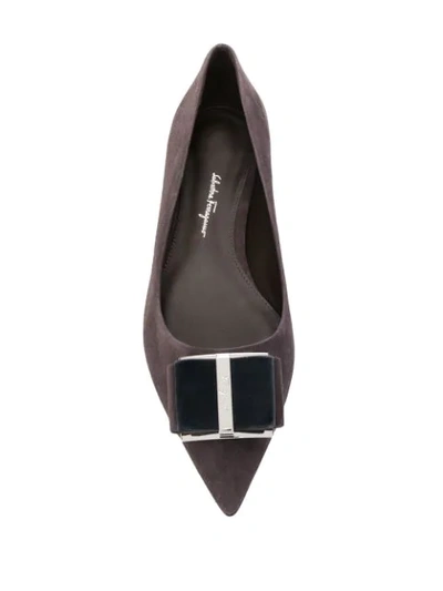 Shop Ferragamo Ballerina Shoes With Bow Detail In Grey