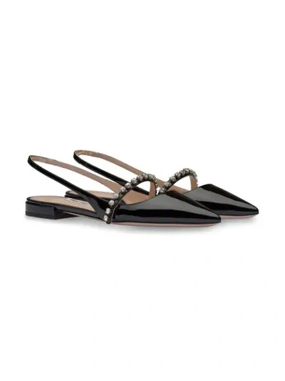 Shop Miu Miu Embellished Slingback Ballerina Shoes In F0002 Black