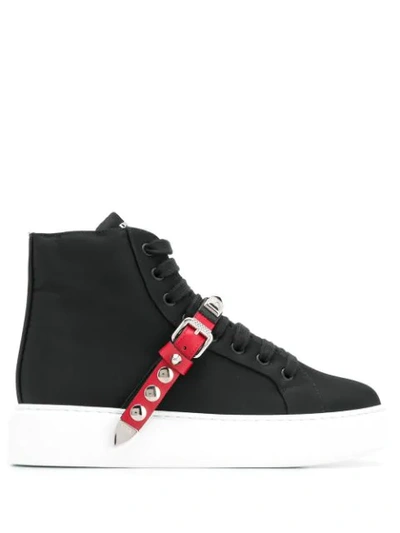 PRADA STUDDED STRAP SNEAKERS - 黑色