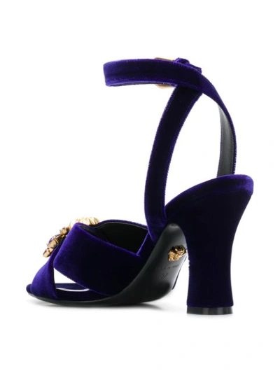 Shop Versace Crystal Medusa Velvet Sandals - Purple
