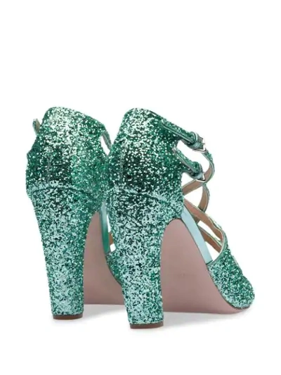 Shop Miu Miu Glitter Strappy Sandals In Green