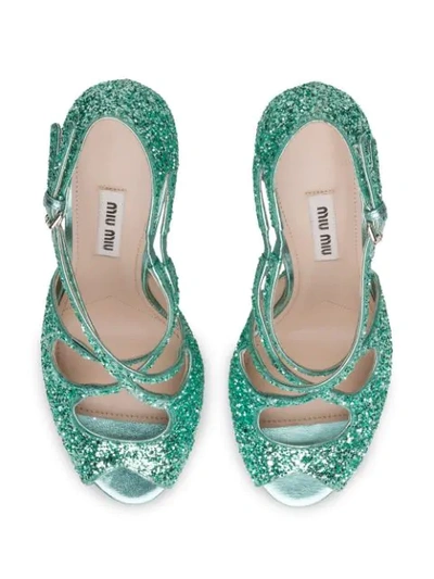 Shop Miu Miu Glitter Strappy Sandals In Green