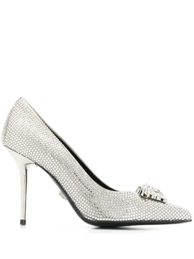 Shop Versace Crystal-embellished Pumps In Silver