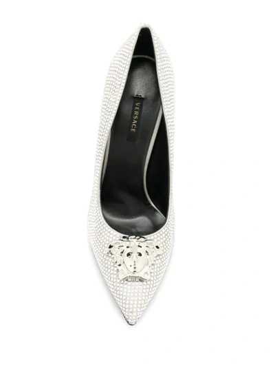 Shop Versace Crystal-embellished Pumps In Silver