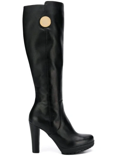 Shop Emporio Armani Chunky High Heeled Boots In Brown