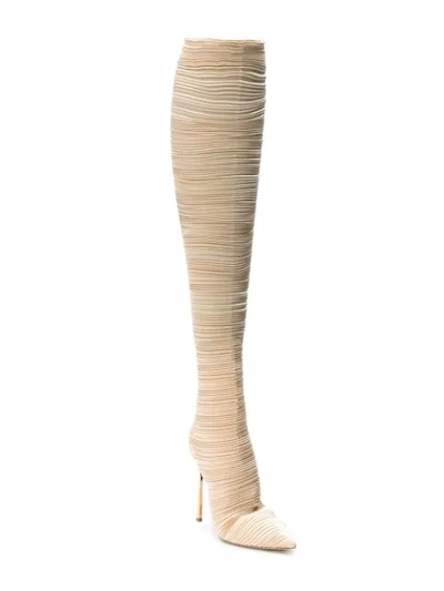 Shop Casadei Pleated Knee-length Boots - Neutrals