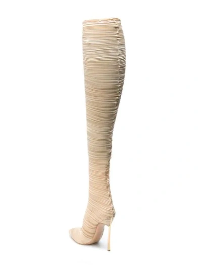 Shop Casadei Pleated Knee-length Boots - Neutrals