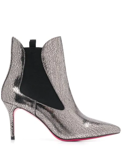 Shop Pinko Cracked Effect Metallic Booties In Silver