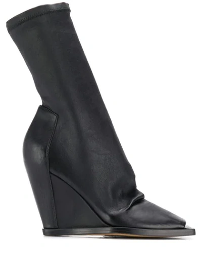 Shop Rick Owens Open-toe Wedge Booties In Black