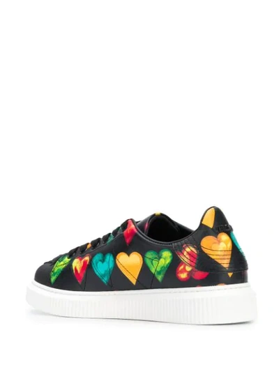 Shop Versace Heart Print Low Top Sneakers In Black