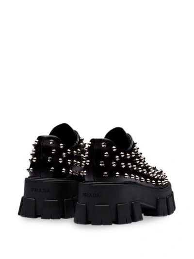 Shop Prada Monolight Brushed Leather Laced Shoes In Black