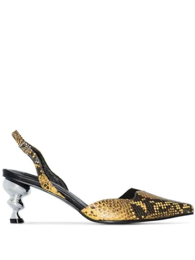 Shop Yuul Yie Python-effect 70mm Pumps In Yellow