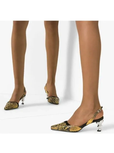 Shop Yuul Yie Python-effect 70mm Pumps In Yellow