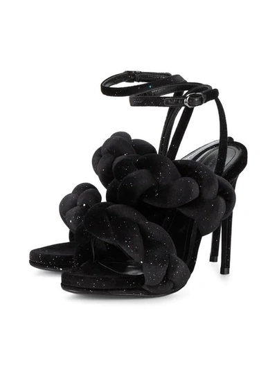 Shop Marco De Vincenzo Black Glitter Velvet Braided Strap 130 Sandals