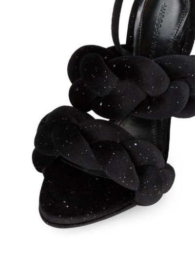 Shop Marco De Vincenzo Black Glitter Velvet Braided Strap 130 Sandals