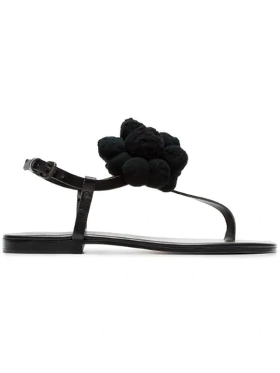 Shop Álvaro González Black Arjan Pom Pom Leather Sandals