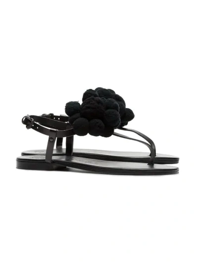 Shop Álvaro González Black Arjan Pom Pom Leather Sandals