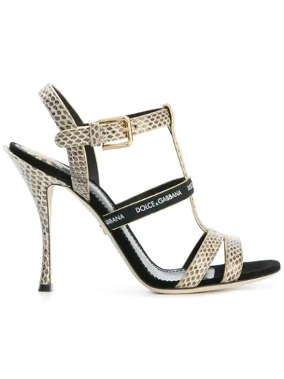 Shop Dolce & Gabbana Logo Strap Sandals - Neutrals