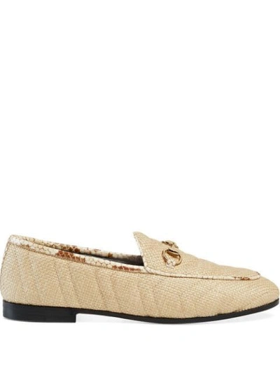 Shop Gucci Women's  Jordaan Chevron Raffia Loafer In Neutrals