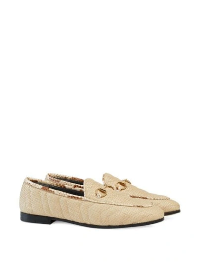 Shop Gucci Women's  Jordaan Chevron Raffia Loafer In Neutrals