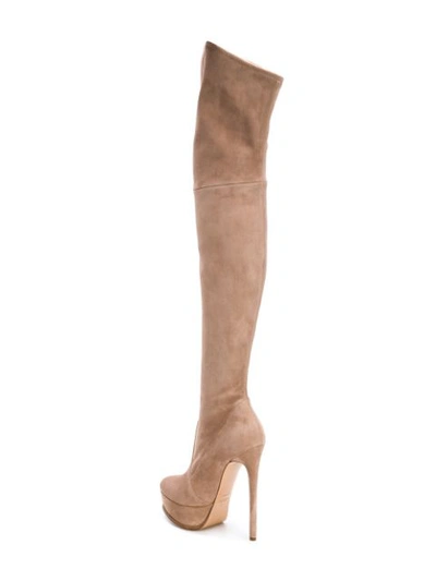 Shop Casadei Stiletto Thigh Length Boots - Neutrals