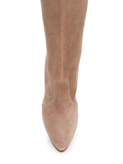 Shop Casadei Stiletto Thigh Length Boots - Neutrals
