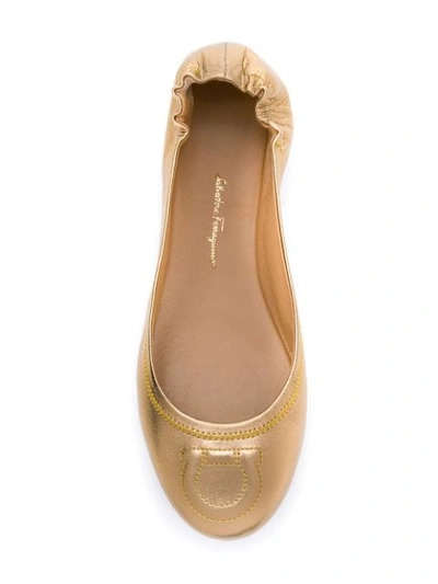 Shop Ferragamo Salvatore  Gancini Ballerina Shoes - Metallic