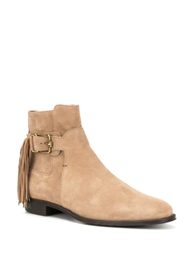 Shop Tod's Fringe Detail Boots In Brown