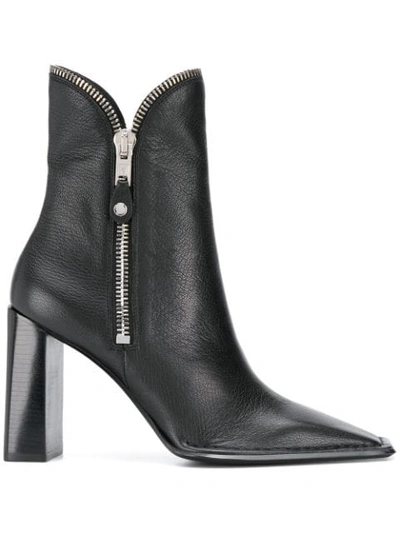 Lane Block heel Leather Zip Booties Black