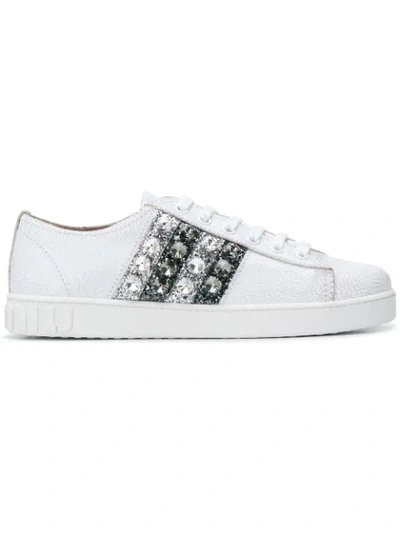 Shop Miu Miu Glitter Stripe Sneakers In White