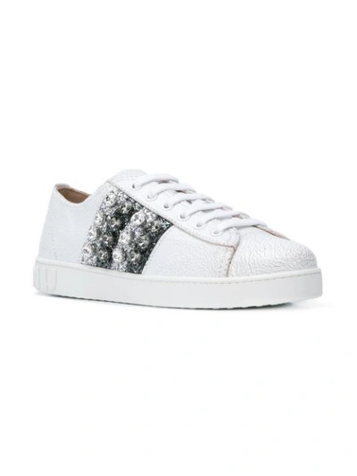 Shop Miu Miu Glitter Stripe Sneakers In White
